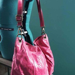 Fossil Leather Fuchsia Color Crossbody Medium Size Woman's Handbag Purse